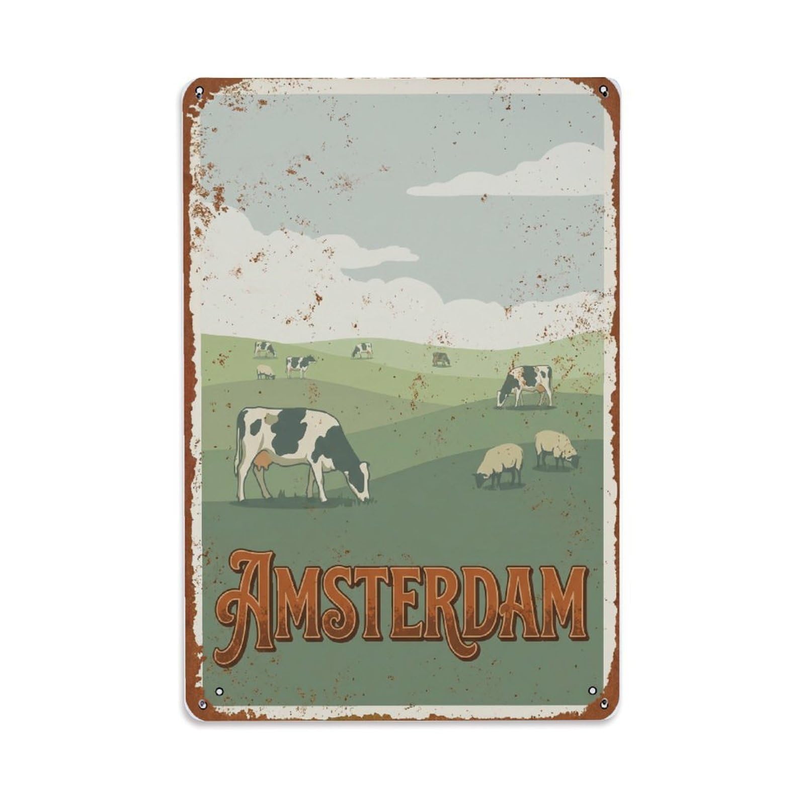 Vintage Travel Meadows Netherlands Green Metal Tin Sign Plaque Wall Decor for Cafe, Club Bar, Office, Home Garden Metal Poster 8x12Inch