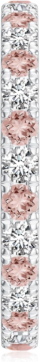 Natural Prong Set Full Eternity Morganite Wedding Ring in 925 Sterling Silver/Gold Plated Stackable Eternity Bands for Women Birthstone Jewelry Gift for Her