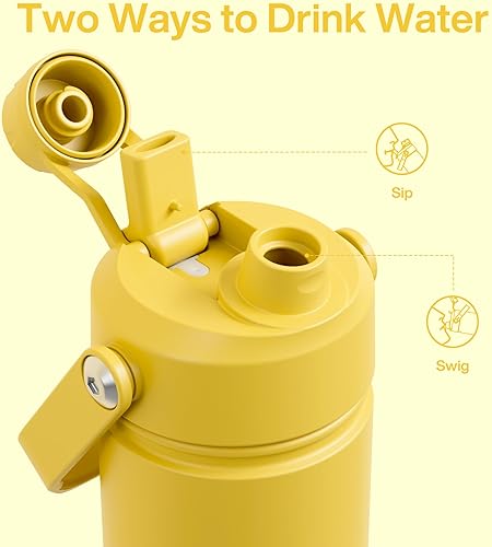Miniatura 342 de ENCOOL Botella de agua aislada con popote, de acero inoxidable, a prueba de fugas, sin BPA, al vacío de doble pared que se mantiene fría durante 24