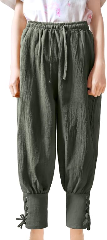 Boys Renaissance Ankle Pirate Pants, Kids Medieval Viking Costumes Halloween Cosplay Striped Trousers