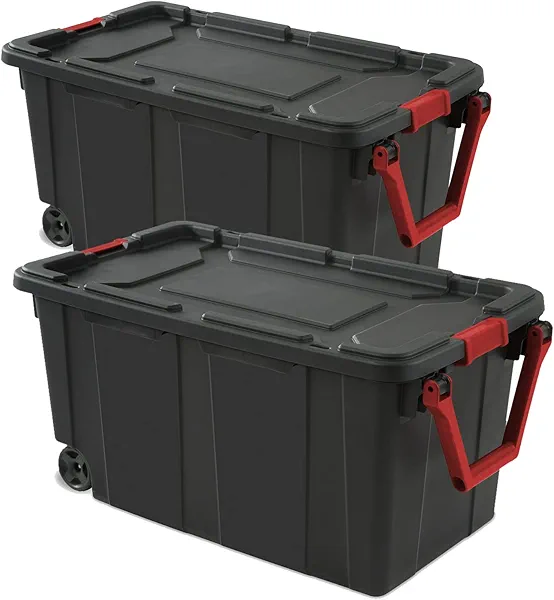 Storage Bins 40 Gallon Heavy-Duty Plastic Storage Bins, 2 Pack Container Totes with Durable Lid and Secure Latching Buckles, Stackable, Tough Storage Containers for Garage and Metal Rack Organizing