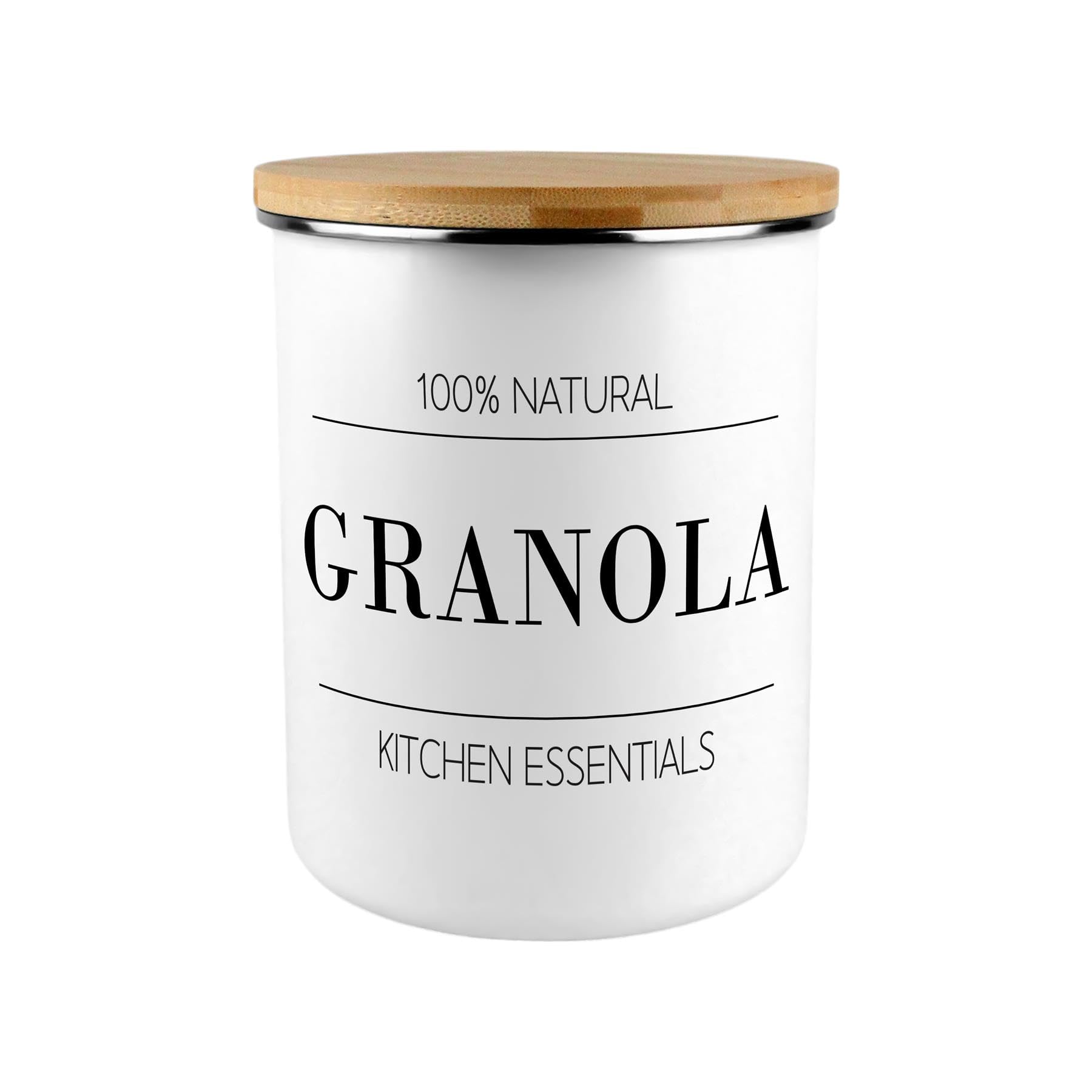 Minimalist Granola Canister - Modern Black & White Home/Kitchen Large Enamel Food Storage Jar Gift