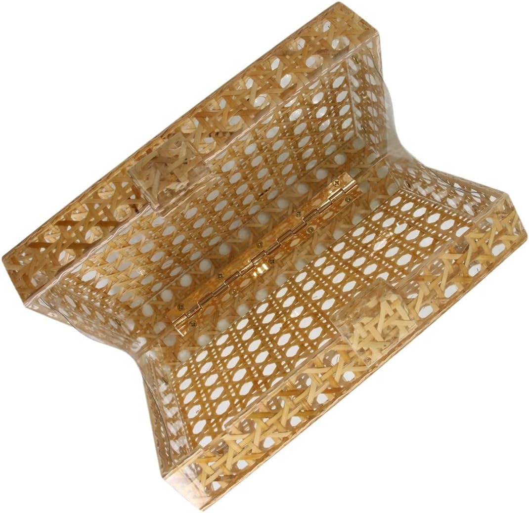 RomanticDesign Women Acrylic Handbag Rattan Woven Pattern Square Box Crossbody Handbag Shoulder Bag Chain Purse - Image 5