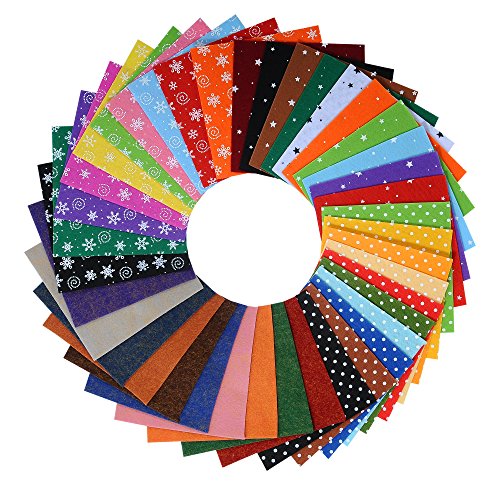 Life Glow DIY Polyester Patterned Felt Fabric Squares Sheets Assorted Colors 6x6 inch for Crafts, 1mm Thick 40Pcs