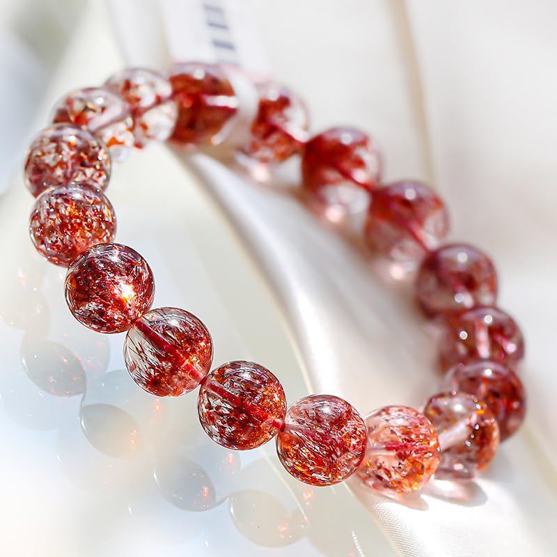 Bracelet à quartz fraise 14mm en perles de cristal naturel de haute qualité pour femme