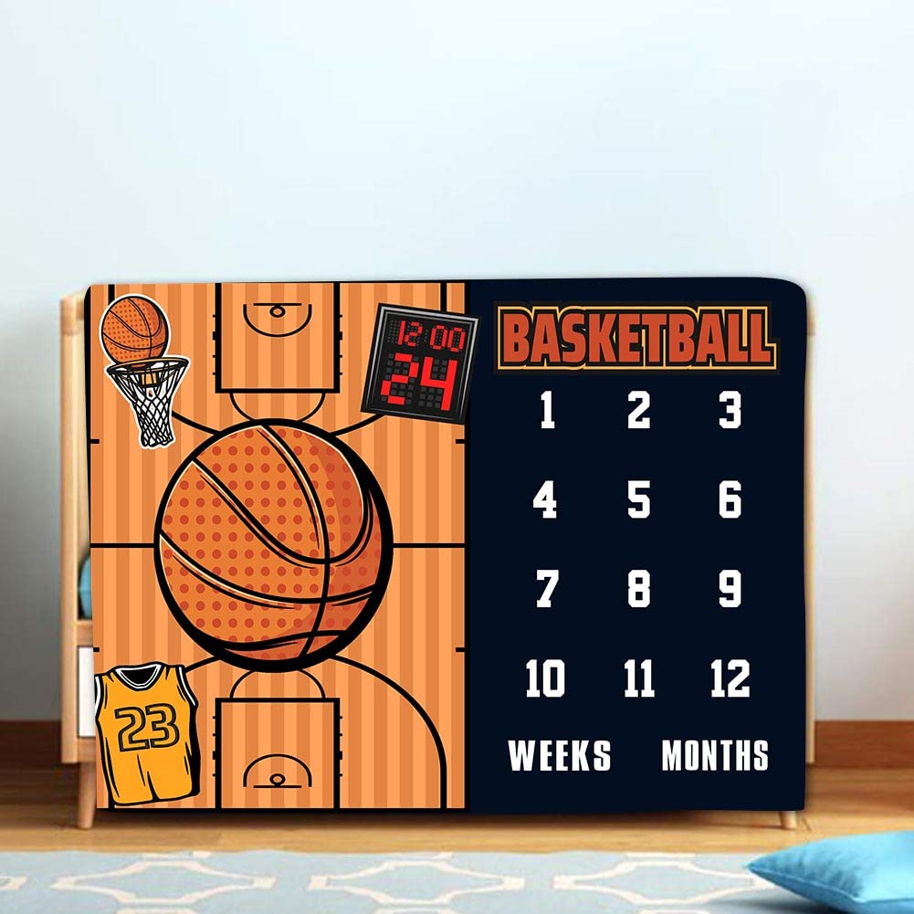 Manta mensual para bebé, manta de mes para bebé recién nacido, fondo de fotografía de juego de baloncesto para bebé 60 x 40 pulgadas BTLSLY111