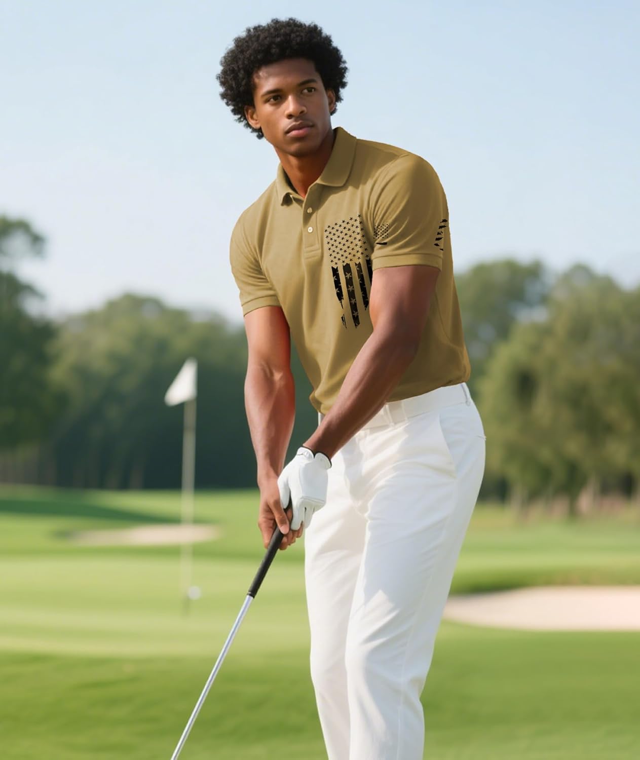 JACKETOWN Men's Polo Shirt Patriotic Graphic Short Sleeve American Flag Golf Shirt Independence Day - Image 2