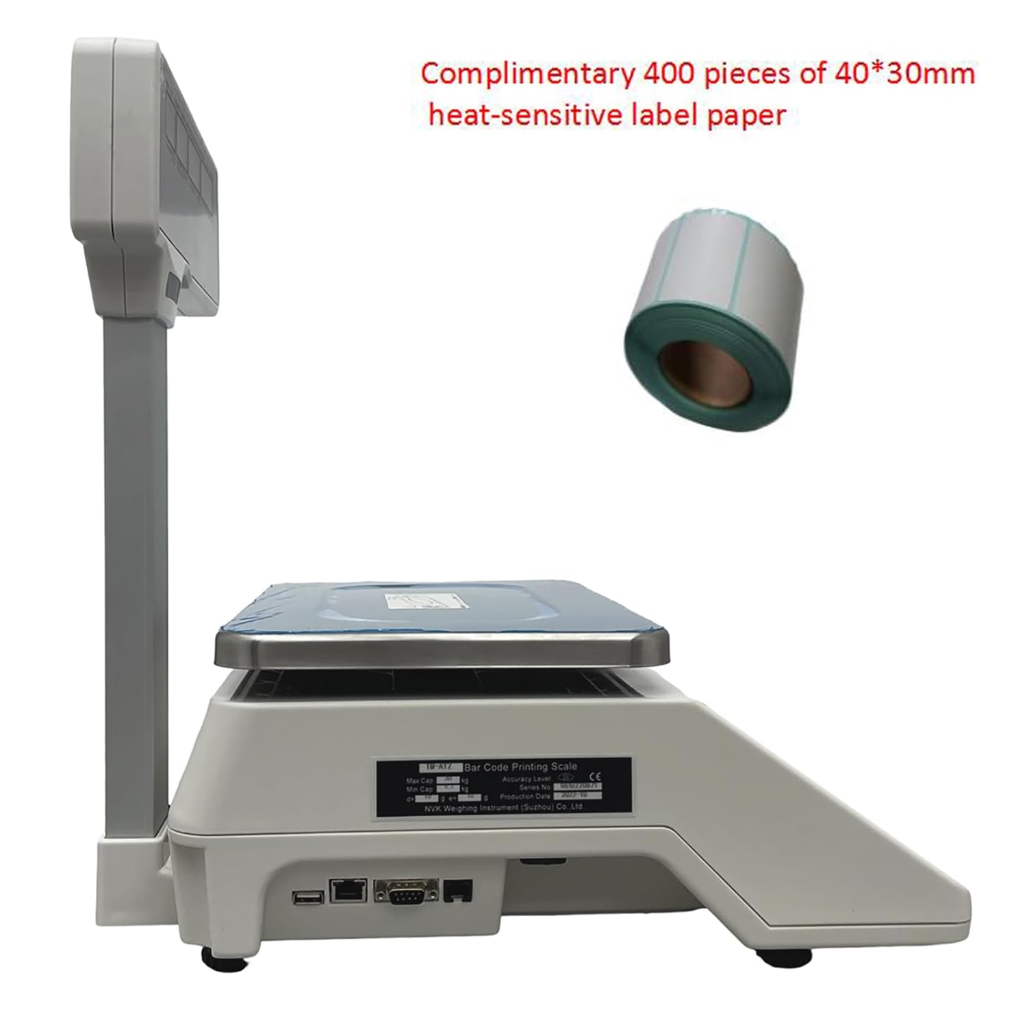 Four-Window with Vertical Pole Digital Price Computing Scale 66lb/30kg Thermal Printer with One Roll of Thermal Label for Food Meat Deli Fruit Market 110V