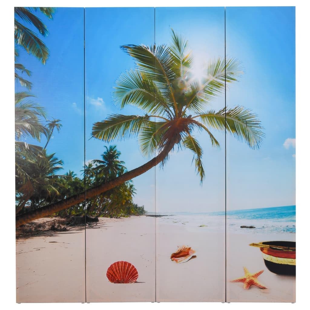 vidaXL Biombo con Foto de Playa Pantalla Divisor Separador de Espacios con Imagen Impresa para Dividri Habitación Madera de Abeto 160x170 cm