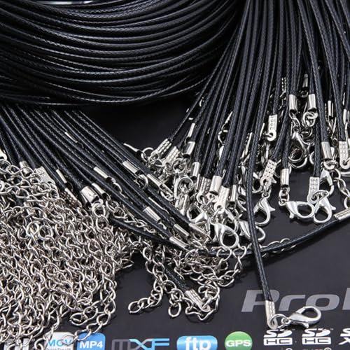 10 Stück 60cm Schwarz Gewachst Halskette Schnur Ketten zum Basteln 2mm Geflochtene Lederband Kette DIY Schmuckherstellung Halskettenband Mit Verschluss Hummer Schließe Und Verlängerungskette Seil
