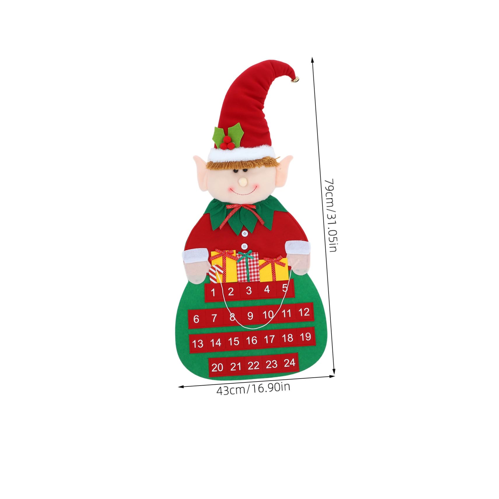 Tofficu Weihnachts-countdown-kalender zum Aufhängen Adventskalender mit Filzmaterial Weihnachtskalender-anhänger für Tür oder Wanddekoration Dekorativer Filz-adventskalender