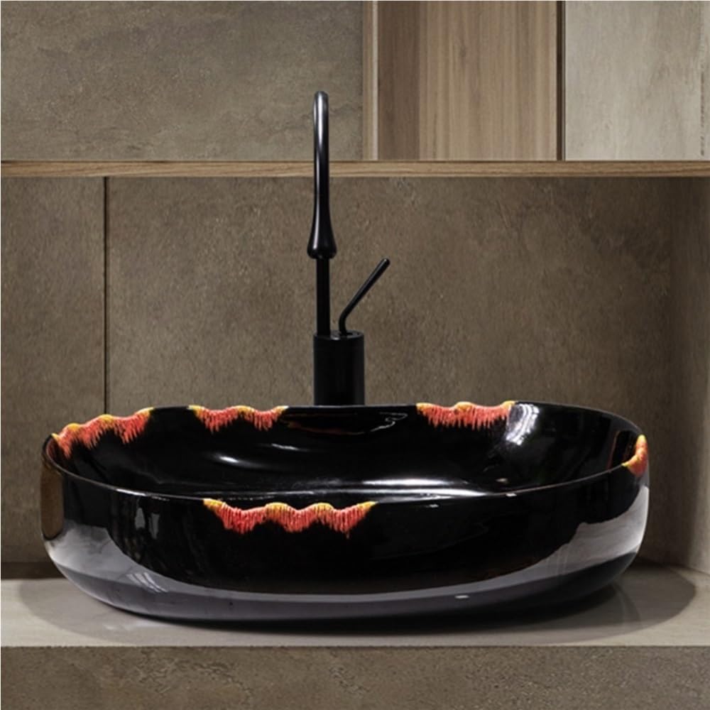 Lavabo Rettangolare in Ceramica Stile retrò - Lavabo da appoggio per Un Bagno Elegante - Design Moderno ed Elegante, Facile Installazione, Perfetto per la ristrutturazione.