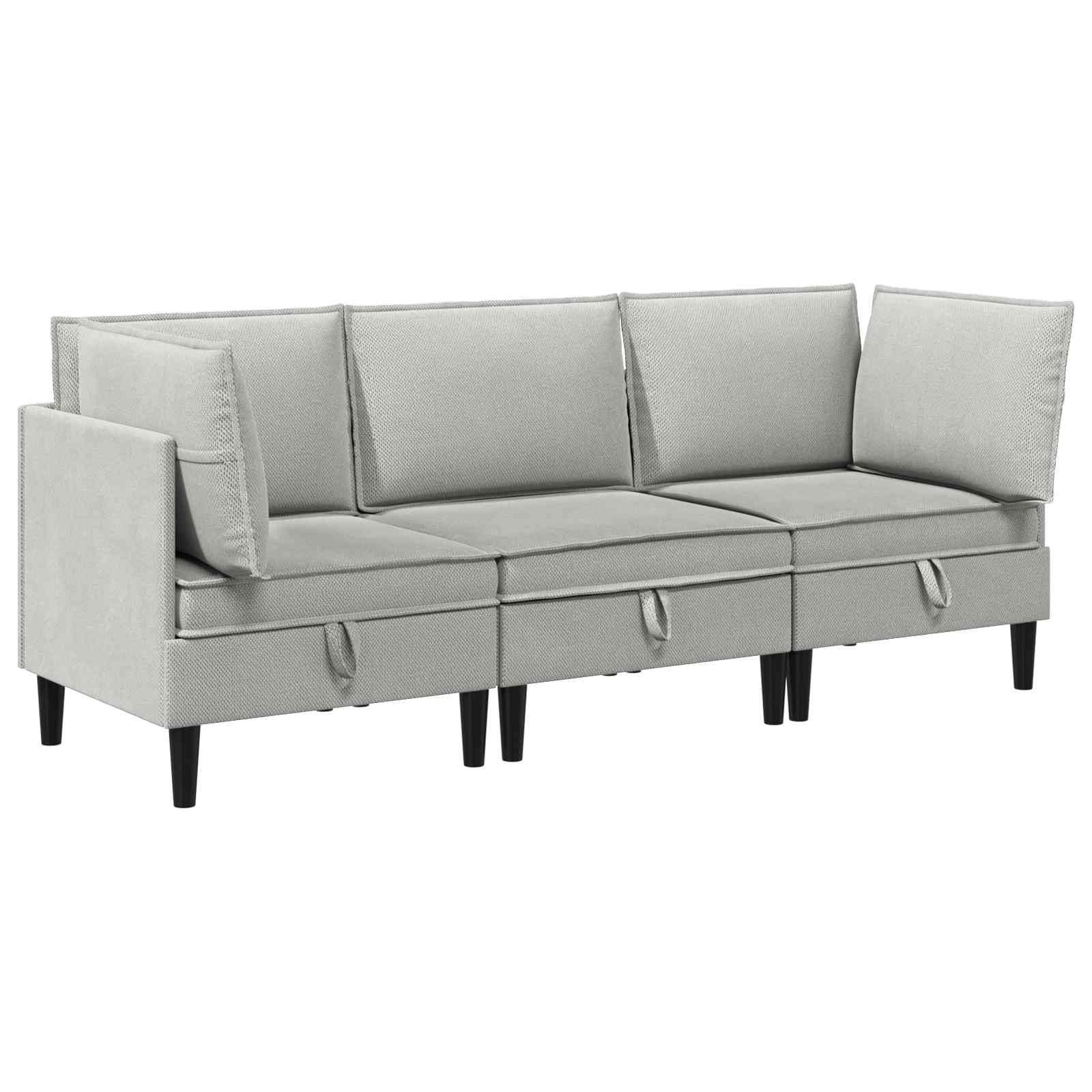 Sofa Wohnzimmer, Wohnzimmer Couch, Wohnzimmer Sofa, Wohnzimmergarnitur 3 STK. Hellgrau Stoff