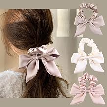 Premium Satin Ribbon Scrunchie Hair Ties - 3 Pack Cute Bunny Ear Bow, Versatile Long Tail Hair Bands for Braids, Soft Elastic Hair Accessories for Women and Girls 3 color