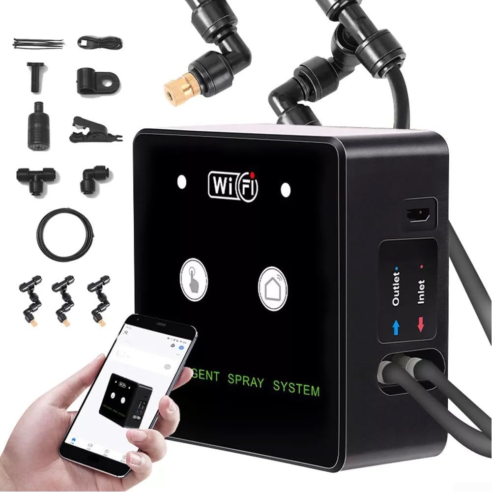 Sistema de nebulización inteligente WiFi para terrario, pulverizador giratorio de 360° con control temporizado para humedad de plantas de selva tropical, kit alimentado por USB (4 boquillas)