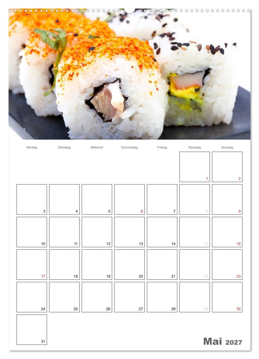 CALVENDO - Frische Küche - Der hilfreiche Monatsplaner/Planer (hochwertiger Premium Wandkalender 2027 DIN A2 hoch), Kunstdruck in Hochglanz: Kunstvoll zubereitete Speisen und frische Zutaten bilden