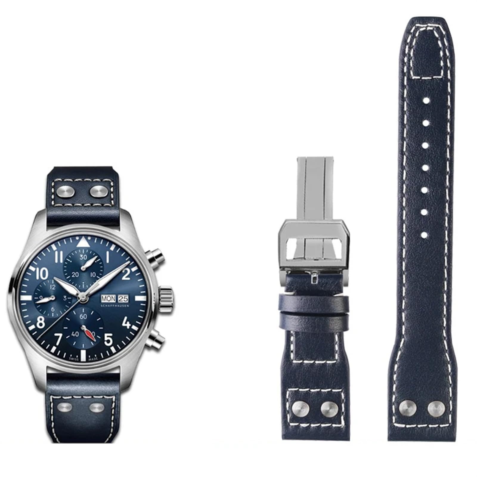 Pasek do zegarka z prawdziwej skóry, 20, 21, 22 mm, pasuje do IWC Big Pilot Spitfire, brązowy, czarny, niebieski, skóra bydlęca