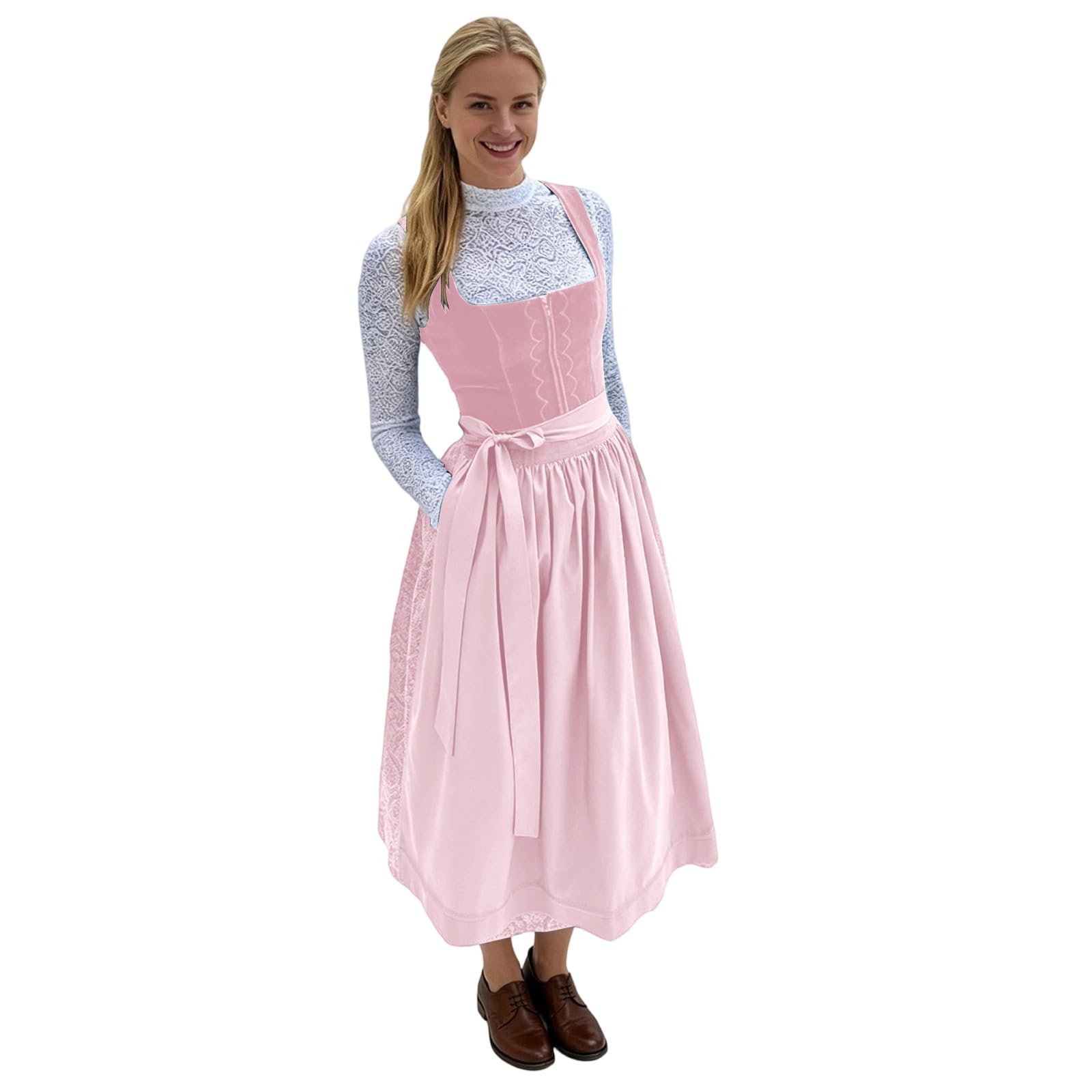 Generisch 2-Teilig Dirndl Damen Trachten Dirndlkleid Set Midi Lang Dirndlschürze Komplettsets Trachtenmode Mit Schnürung Trachtenkleid Oktoberfest Outfit Trachtenrock Kleid Für Oktoberfest XS-3XL
