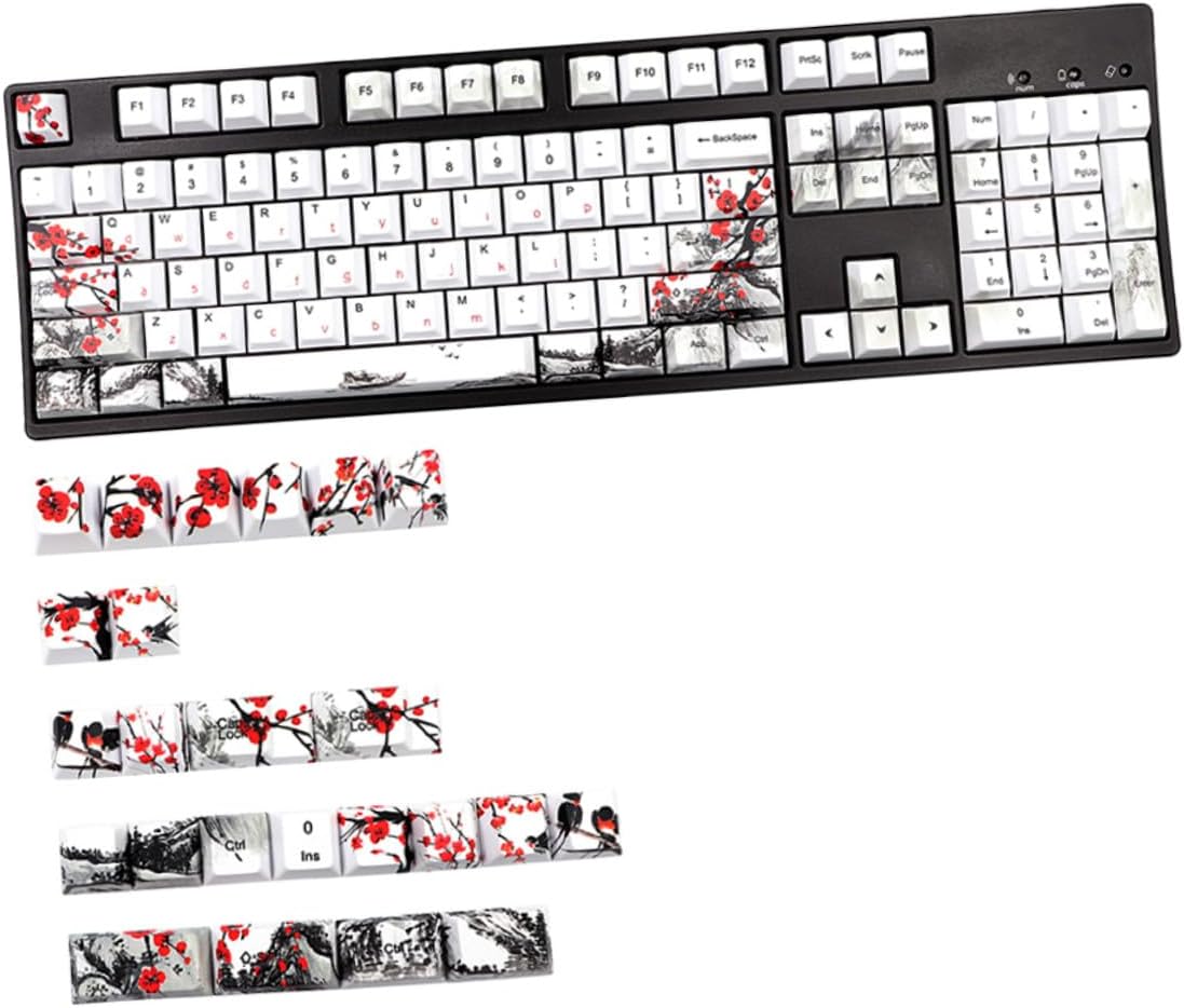 128pbt Keycaps Set for Mechanical Keyboard, 128-key Replacement Keycap with Dye-sub Sublimation, Compatible with Wired Gaming PC Keyboards, Cherry Profile