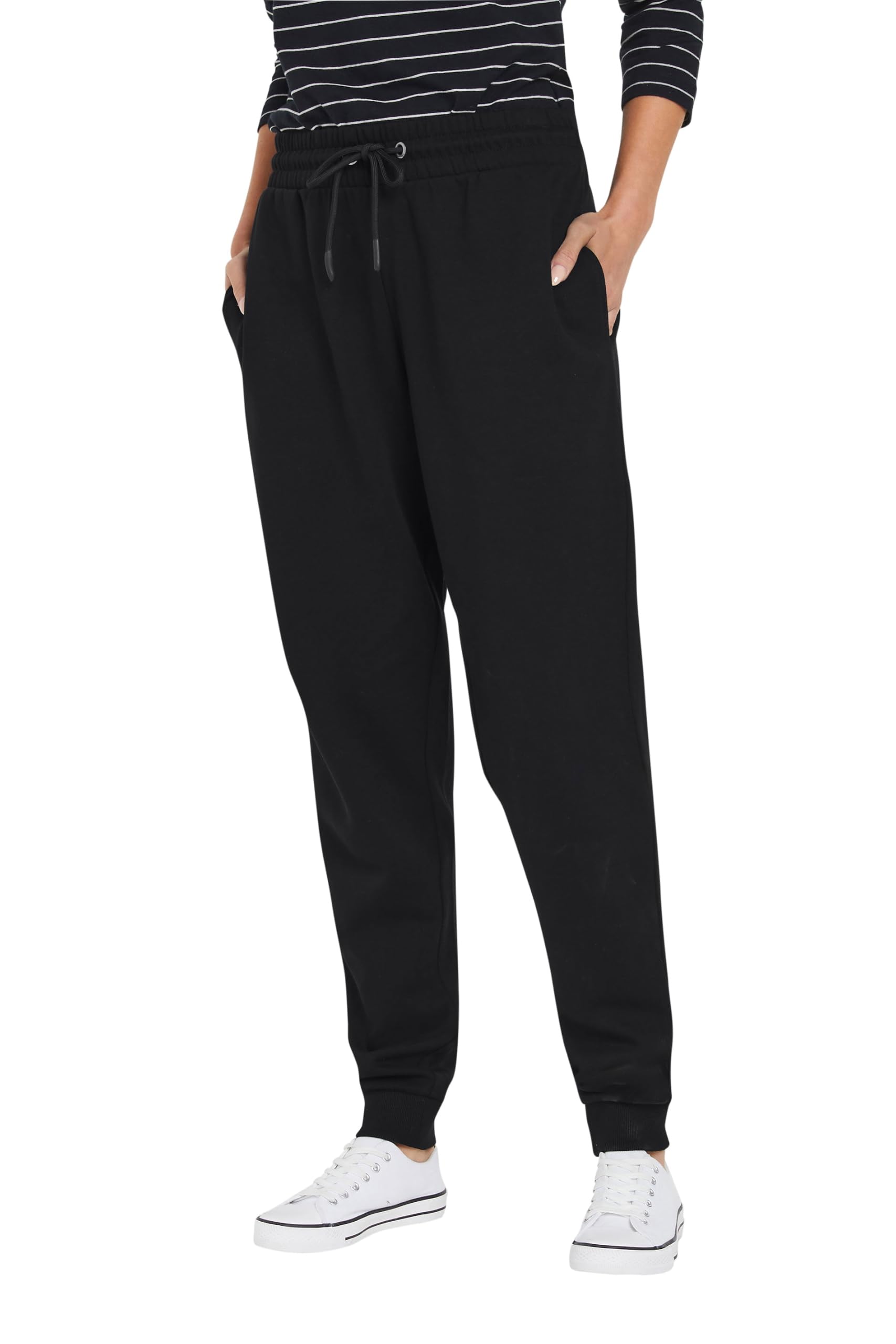 M&Co Women's Black Cuffed Drawstring Joggers In Size 16