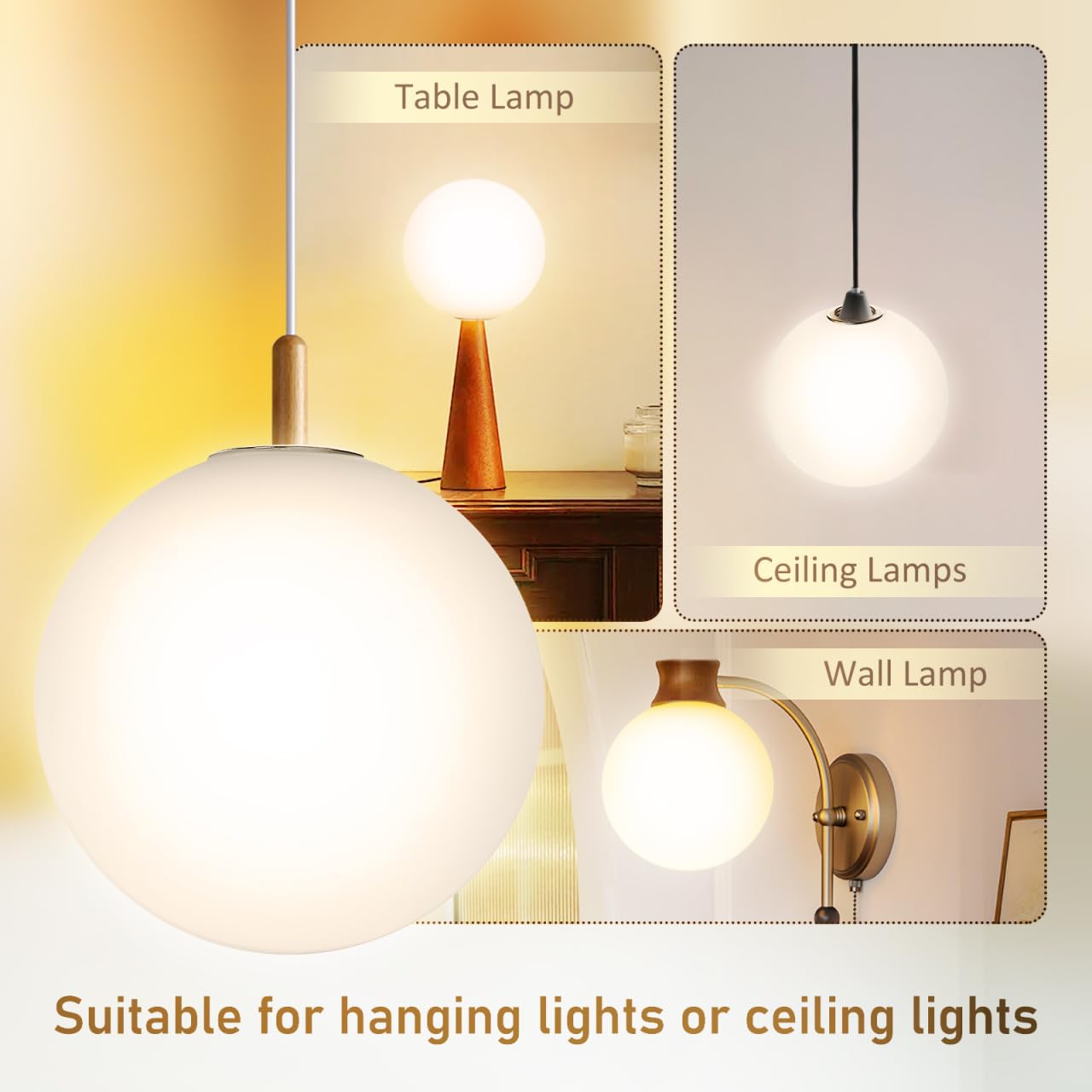 Didiseaon Glass Ball Lampshade Replacement Chic White Glass Globe Shade for Ceiling Lights for Chandeliers Wall Sconces Diameter - Image 4