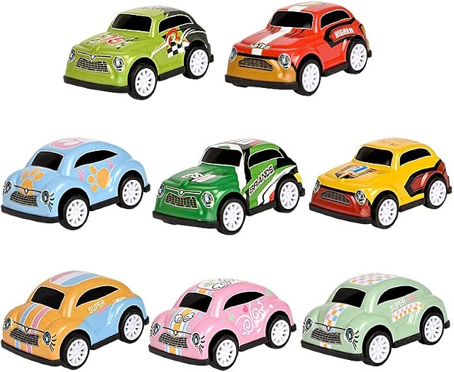 SULOLI 8PCS Pull Back Cars,Mini Push and Go Car Toy,Pull Back Racing Vehicles for 2 3 5 Year Olds Boys Party Bags Fillers