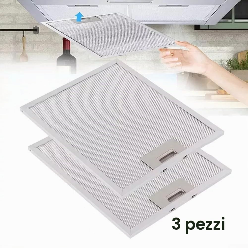 Set di 3 filtri a rete in alluminio per cappa da cucina, argento, 300 x 250 mm