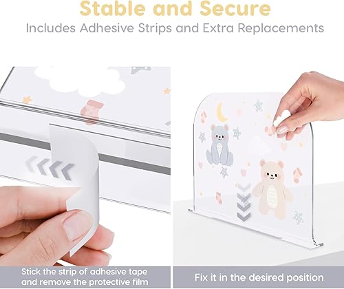 Miniatura 2 de Organizadores de armario de bebé, 4 divisores de ropa de bebé de acrílico transparente para armario con diseños de osos, lunas, estrellas, nube y