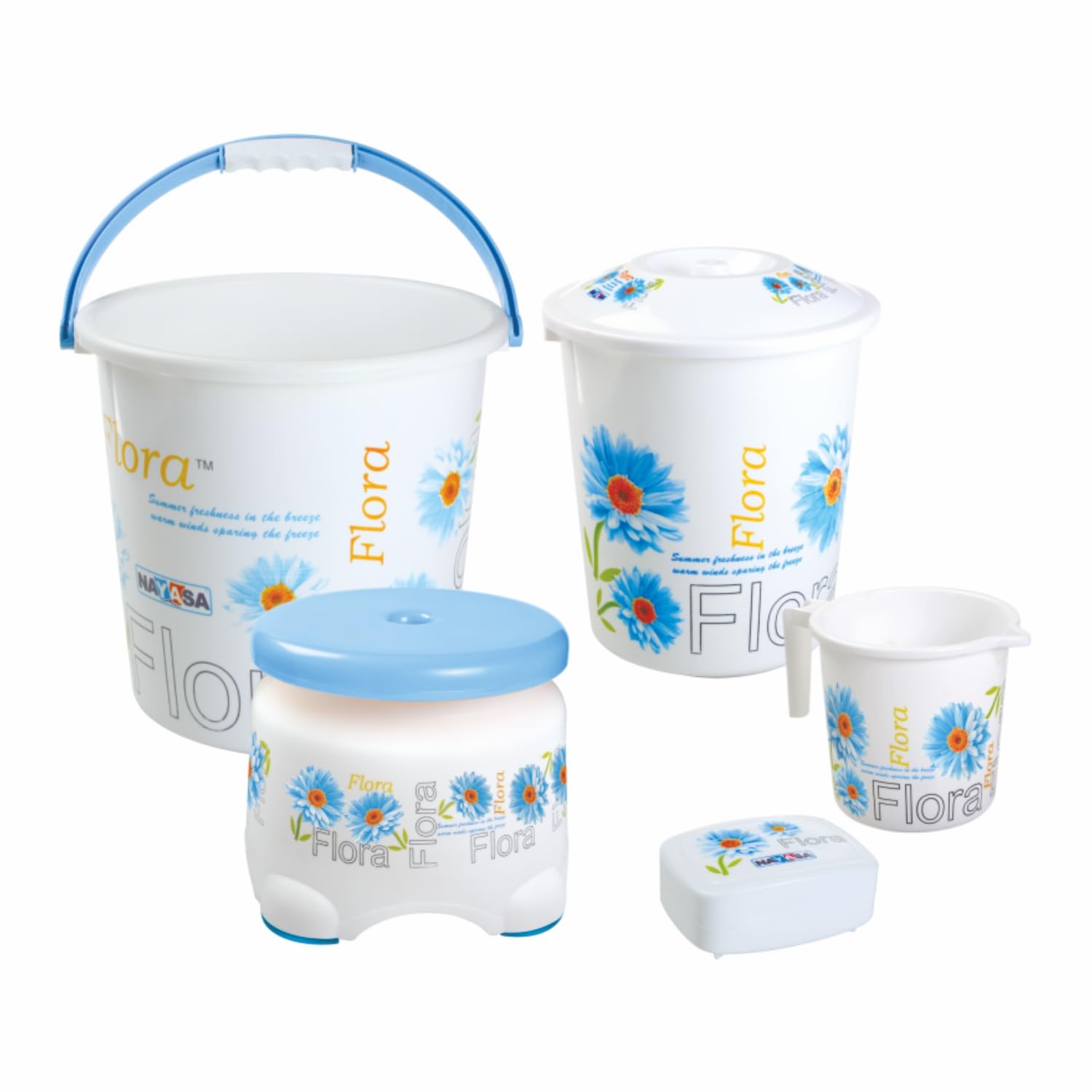 Nayasa Bathroom Set Small Prtd 6 Pcs Set (Bucket, Mug, Stool, Soapcase