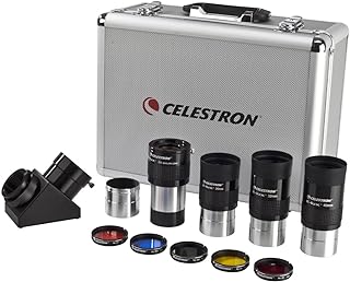 Celestron – 2” Eyepiece and Filter Accessory Kit – 12 Piece Telescope Accessory Set – E-Lux Telescope Eyepiece – Barlow Lens – Colored Filters – Diagonals – Sturdy Metal Carry Case