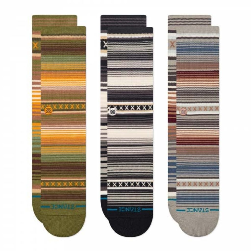 Stance Curren 3 Pack Socks Striped Multi Patterned Calf Socks Large