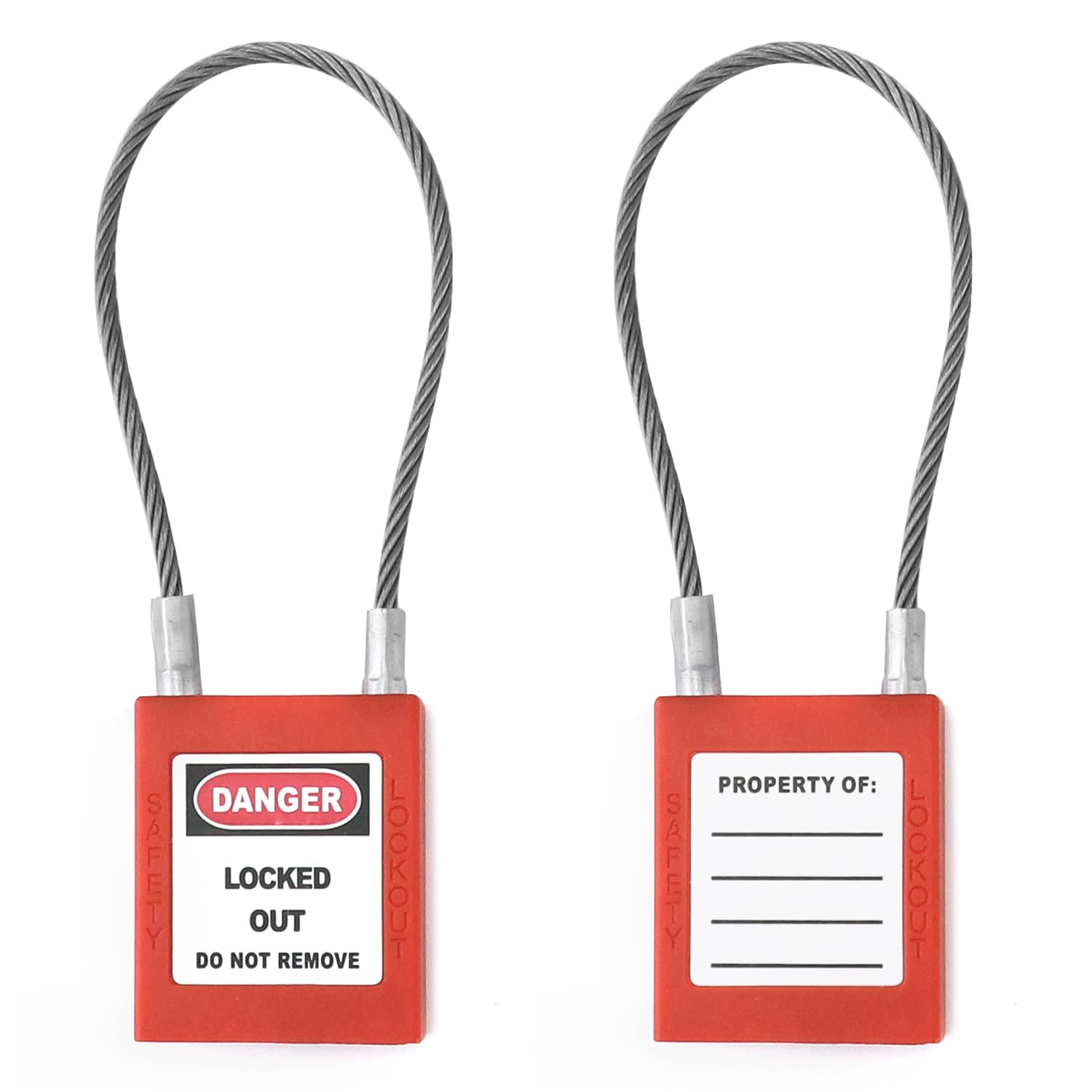 QWORK Lockout Tagout Stahl-Kabelschlösser, 10 Stück, kompaktes Kabel-Vorhängeschloss mit 20 Schlüsseln, rot schließend, verschiedene elektrische Verriegelungen