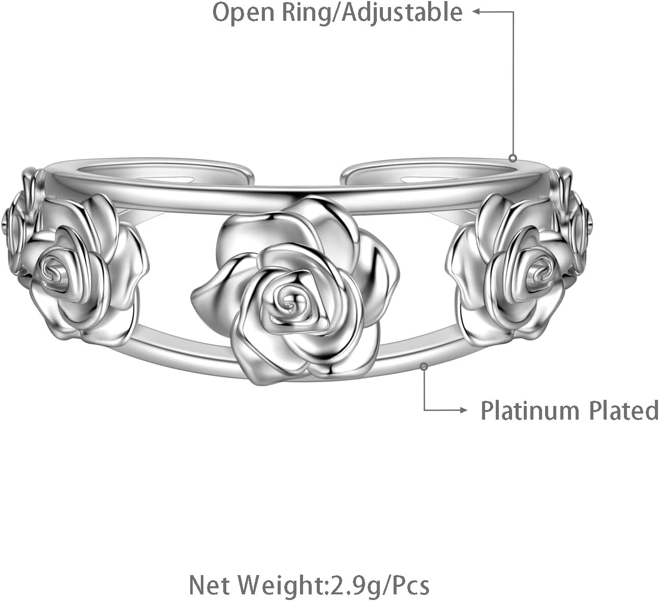 beautlace Rose Adjustable Rings Silver/Black Gun Plated Rose Flower Love Open Ring Elegant Wedding Engagement Jewelry Gifts for Women - Image 6