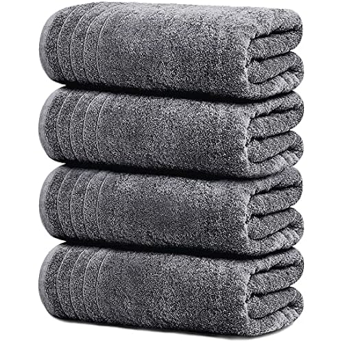 Tens Towels 4 Piece Extra Large Bath Towels 30 x 60 Inches, Dark Grey