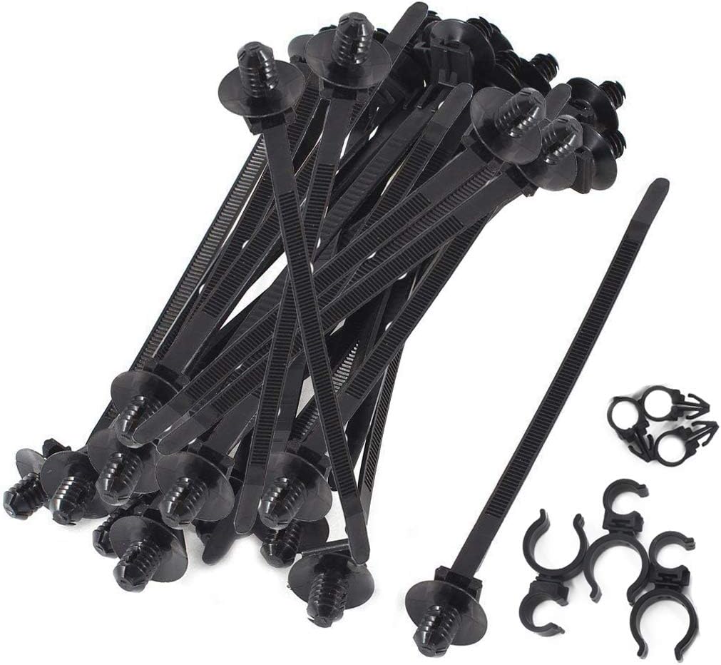 S SYDIEN 50Pcs Black Fir Tree Nylon Push Mount Cable Zip Tie 8.3"x0.18"