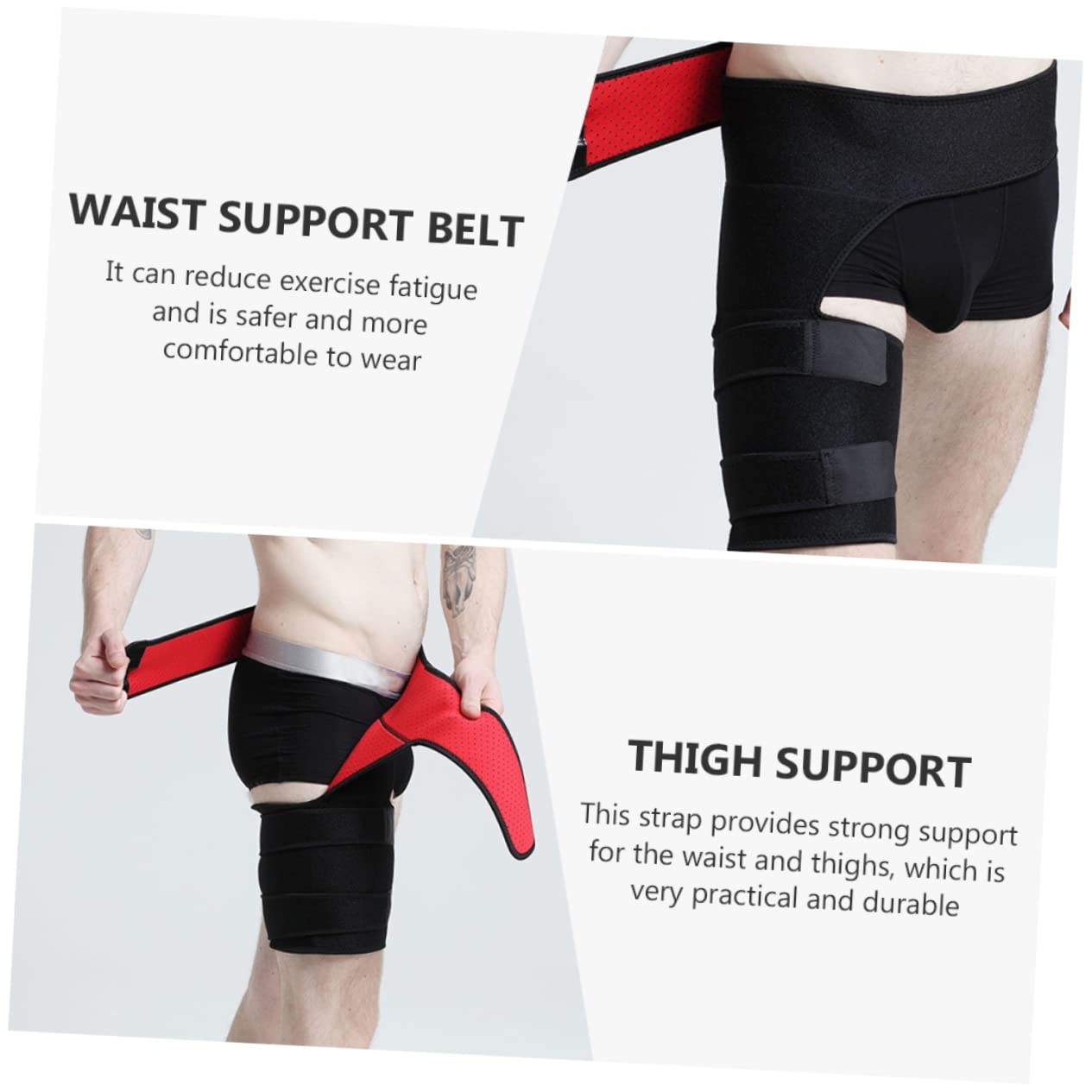 1Pc Thigh Support Belt and Waist Wrap for Fitness Durable Waist and Thigh Brace for Weight Lifting and Workout Prevents Fatigue and Chafing Black Red