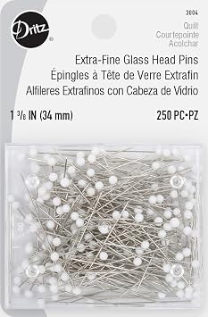 Dritz Extra-Fine Glass Head Pins, 1-3/8-Inch 250-Count,White
