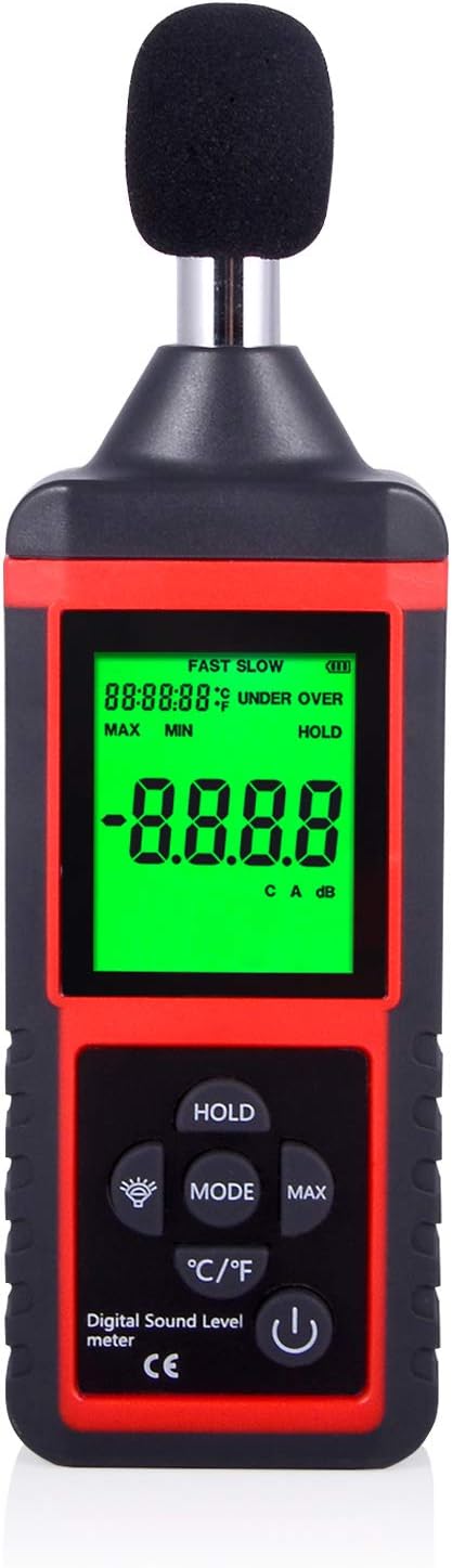 EHDIS Digital Sound Level Reader Decibel Meter Noise Measure with Large Backlight LCD, 30dB to 130dB High Accuracy ±1.4dB, Included Protective Bag