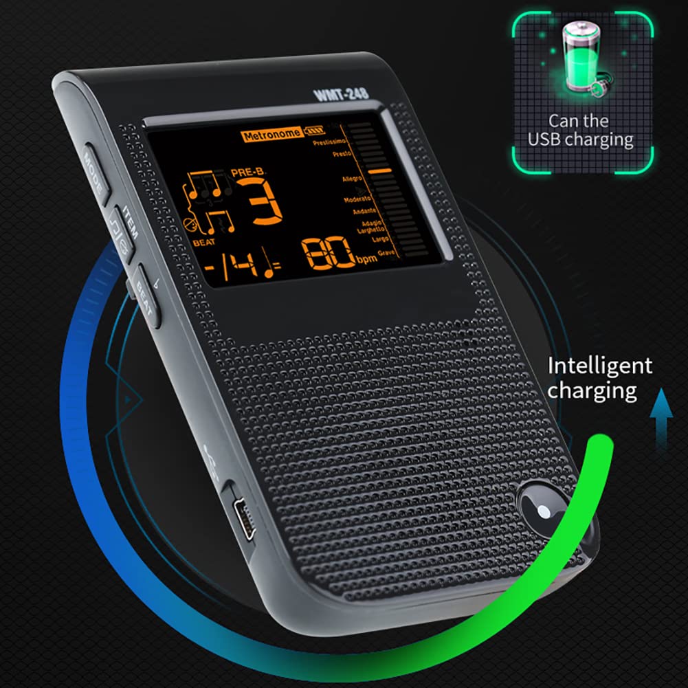 Accordatore cromatico per batteria, con regolazione vocale e display a LED, ricaricabile, per chitarra, basso, violino, ukulele, pianoforte, batteria