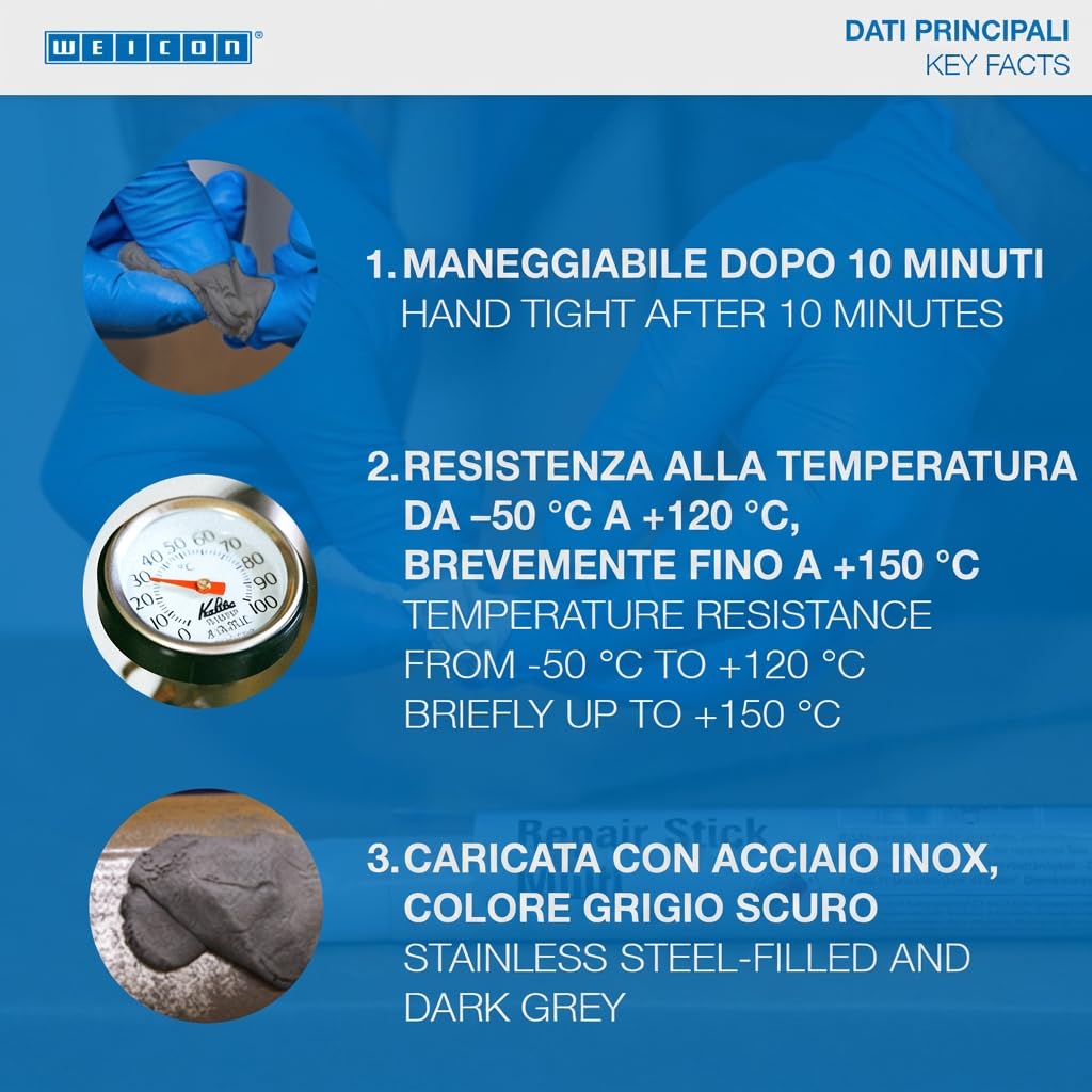 WEICON Barretta Acciaio Inox, Adesivo Epossidico 2 Componenti per Acciaio Inossidabile, 57g