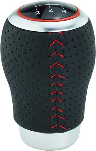 Miniatura 9 de Abfer Pomo de palanca de cambios de cuero de 5 velocidades con adaptadores para la mayoría de vehículos manuales de camiones, color rojo