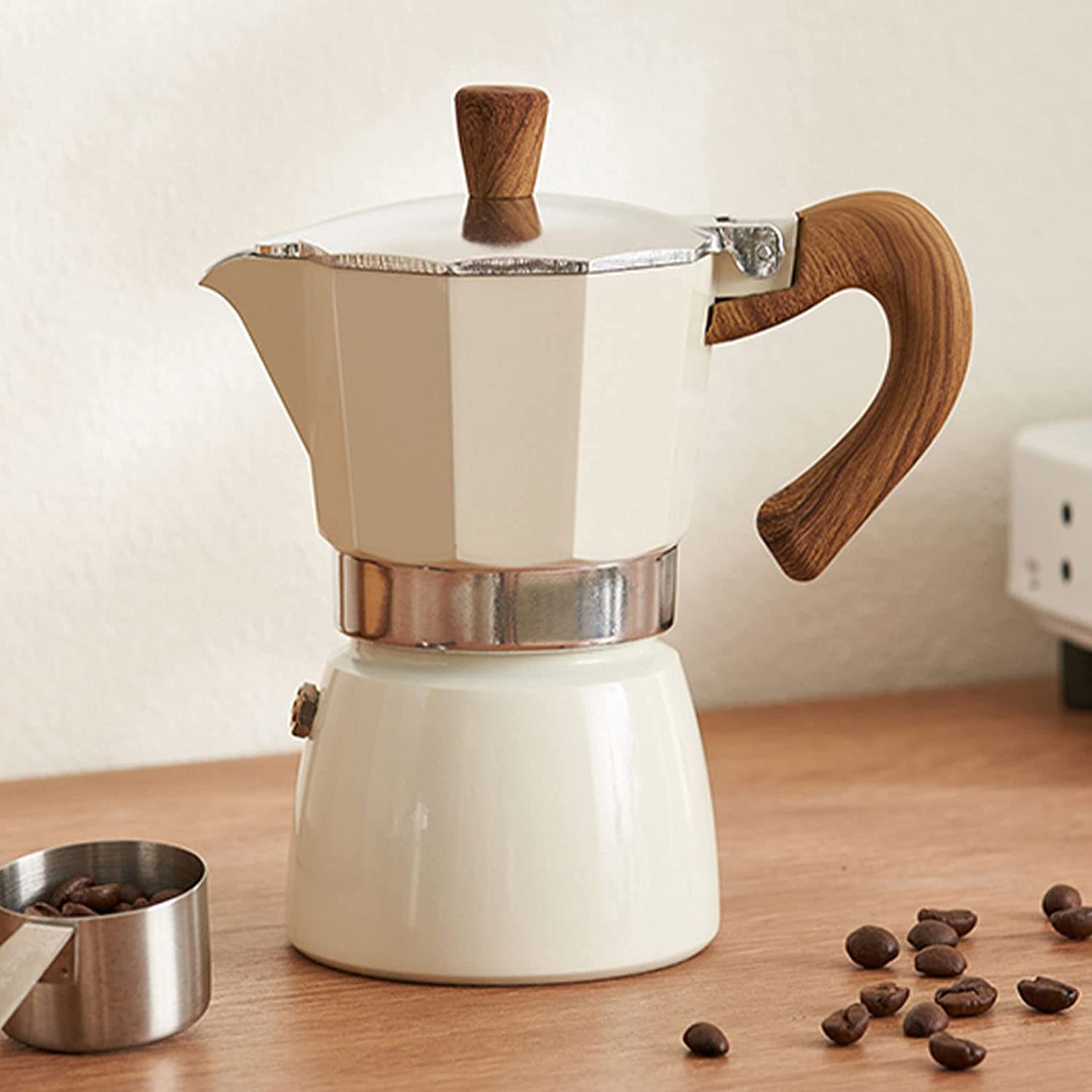 ALMEKAQUZ Coffee Pot, Moka Pot Italian Coffee Maker, 6 cup/10 OZ Stovetop Espresso Maker for Gas or Electric Ceramic Stovetop Camping Manual Cuban Coffee Percolator for Cappuccino or Latte