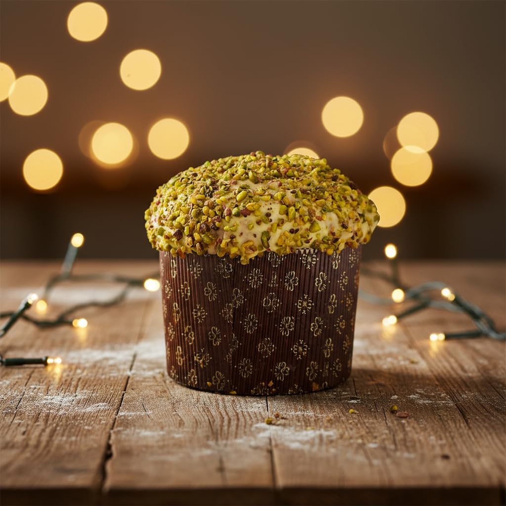 Panettone Antonella Pistacho 1100 gramos | Panetone Artesano de Masa Madre relleno de Crema de Pistachos y Turrón de Jijona | Sin Conservantes Ni Colorantes | Dulce Navideño | Receta Tradicional