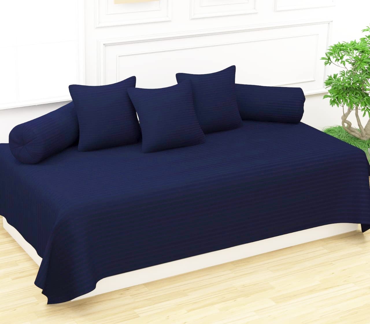 Trance Home Ajrak Blue Diwan Set - 6 Pcs Cotton -26