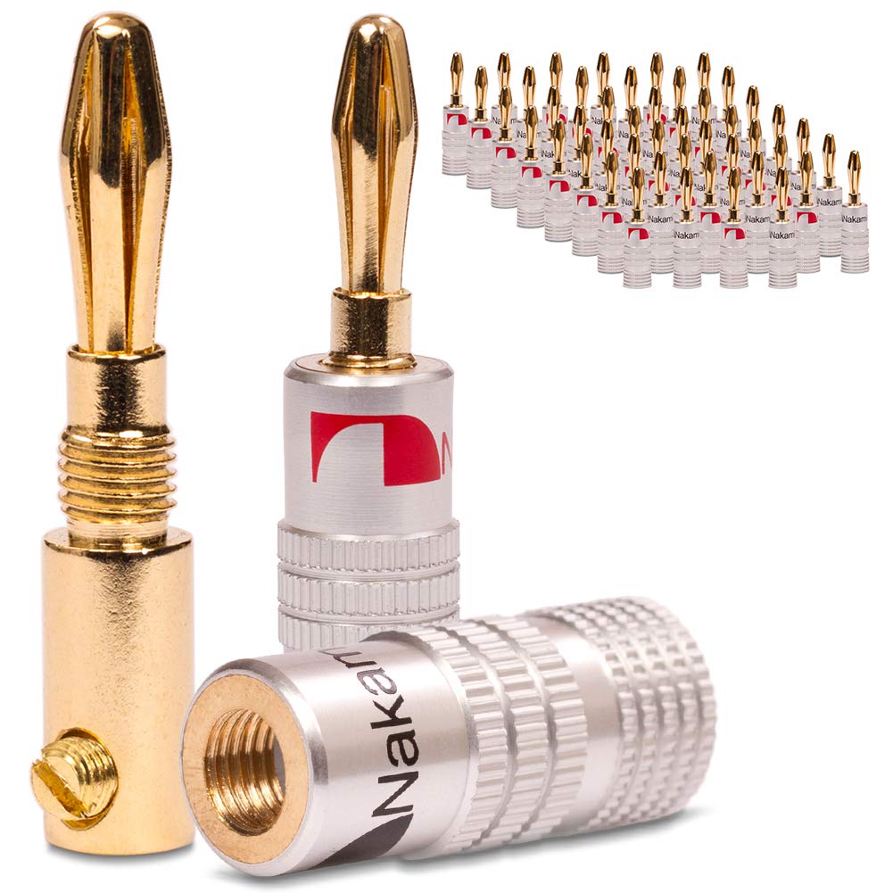 8 x Banana Plugs Nakamichi High End Banana Banana Plugs for Cables up to 6 mm2 24K Gold-Plated Soldered or Screwable