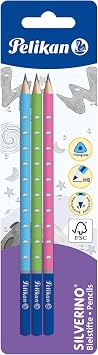Pelikan Silverino HB Pencils Triangular 3/B Pack of 3 Assorted Colours FSC