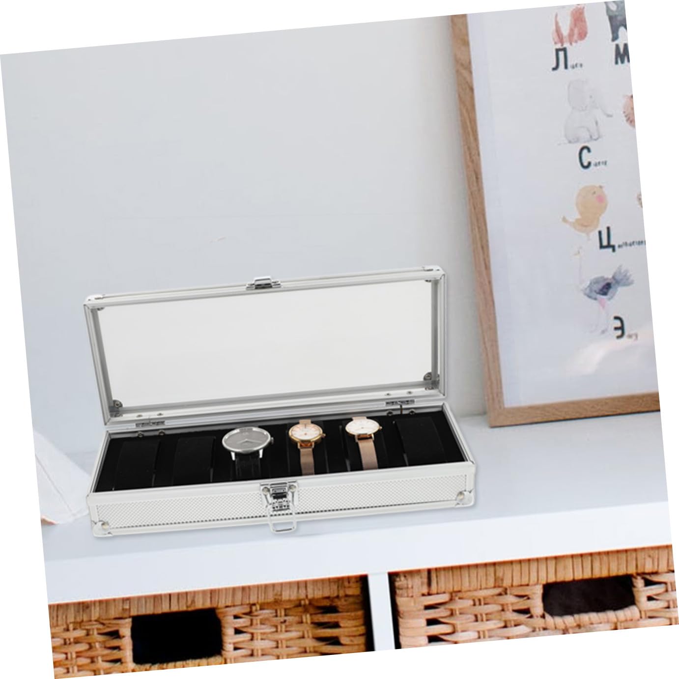 1pezzi Scatola per Orologi in Alluminio Custodia per Riporre Orologi e Gioielli Espositore Finestra Argento Protezione da Graffi e Polvere
