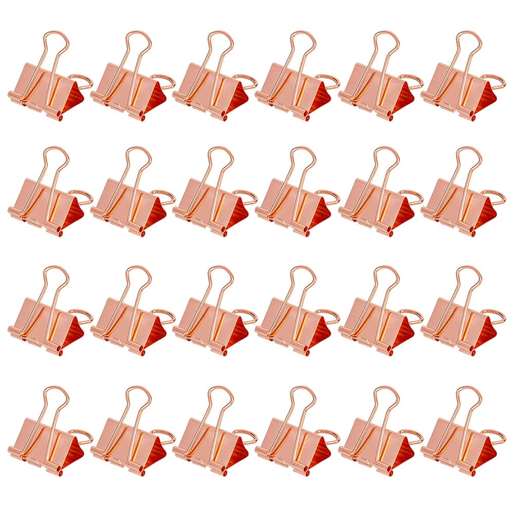 LELE LIFE Same Size Rose Gold Binder Clips, 24Pack Medium Paper Clamps, Rust-Proof File Paper Money Clamps