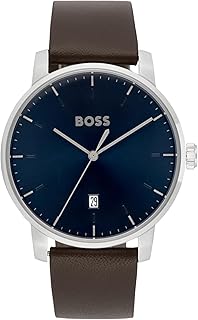 هوغو بوس ساعة للرجال بمينا ازرق وسوار جلدي بني - 1514160