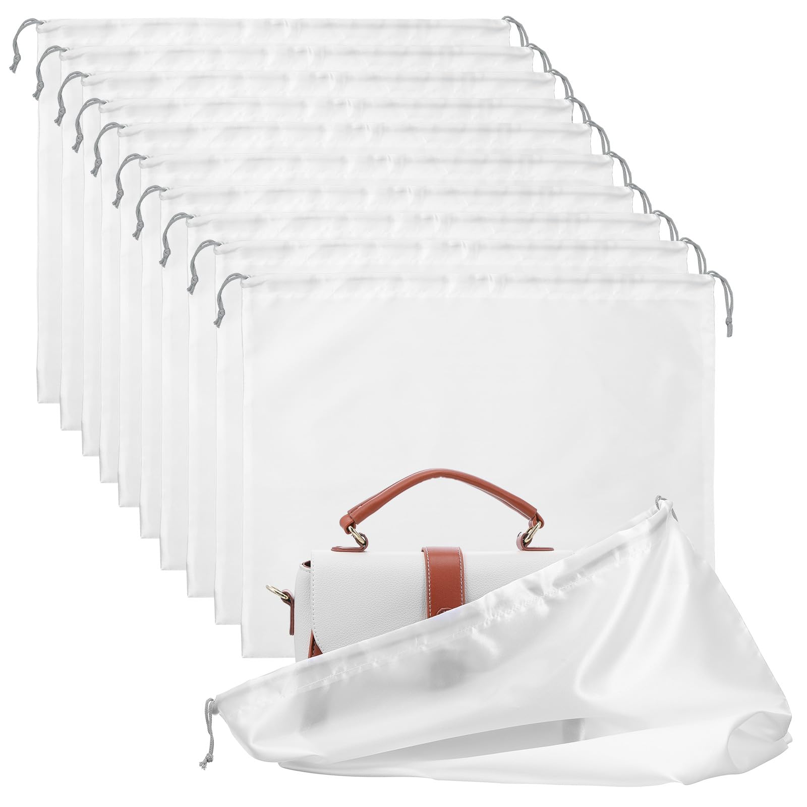 HJZHII 10 Pcs Dust Bags for Purses and Handbags, Silky Satin Dust Cover Dustproof Drawstring Bag White Travel Storage Pouch for Handbag Purse Shoes